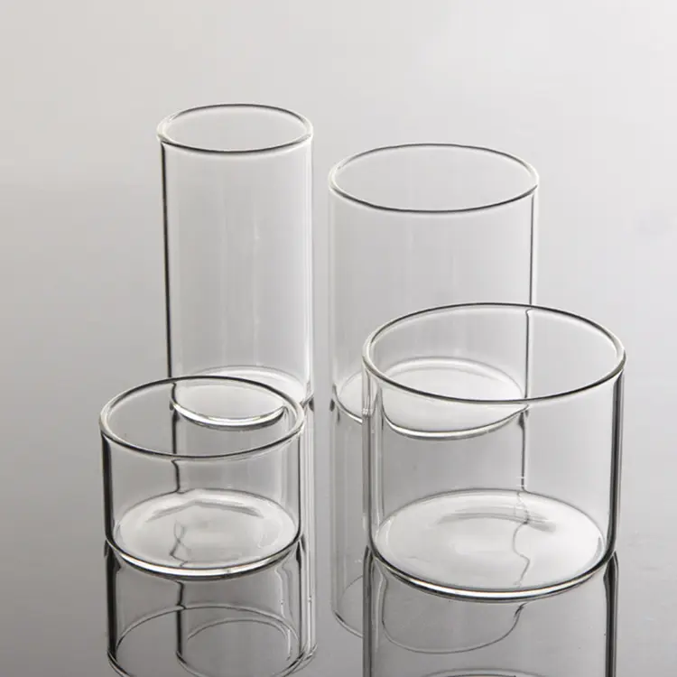 Fabrika uzun silindir cam kristal Favor çiçek vazo mumluk cam yuvarlak mum kutusu Pillar mumluk