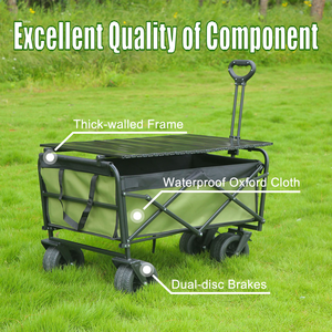 Chariot de courses pliable d'extérieur blanc et vert foncé, personnalisable OEM, chariot mobile à quatre roues, grande capacité arrière réglable - Product Image 2
