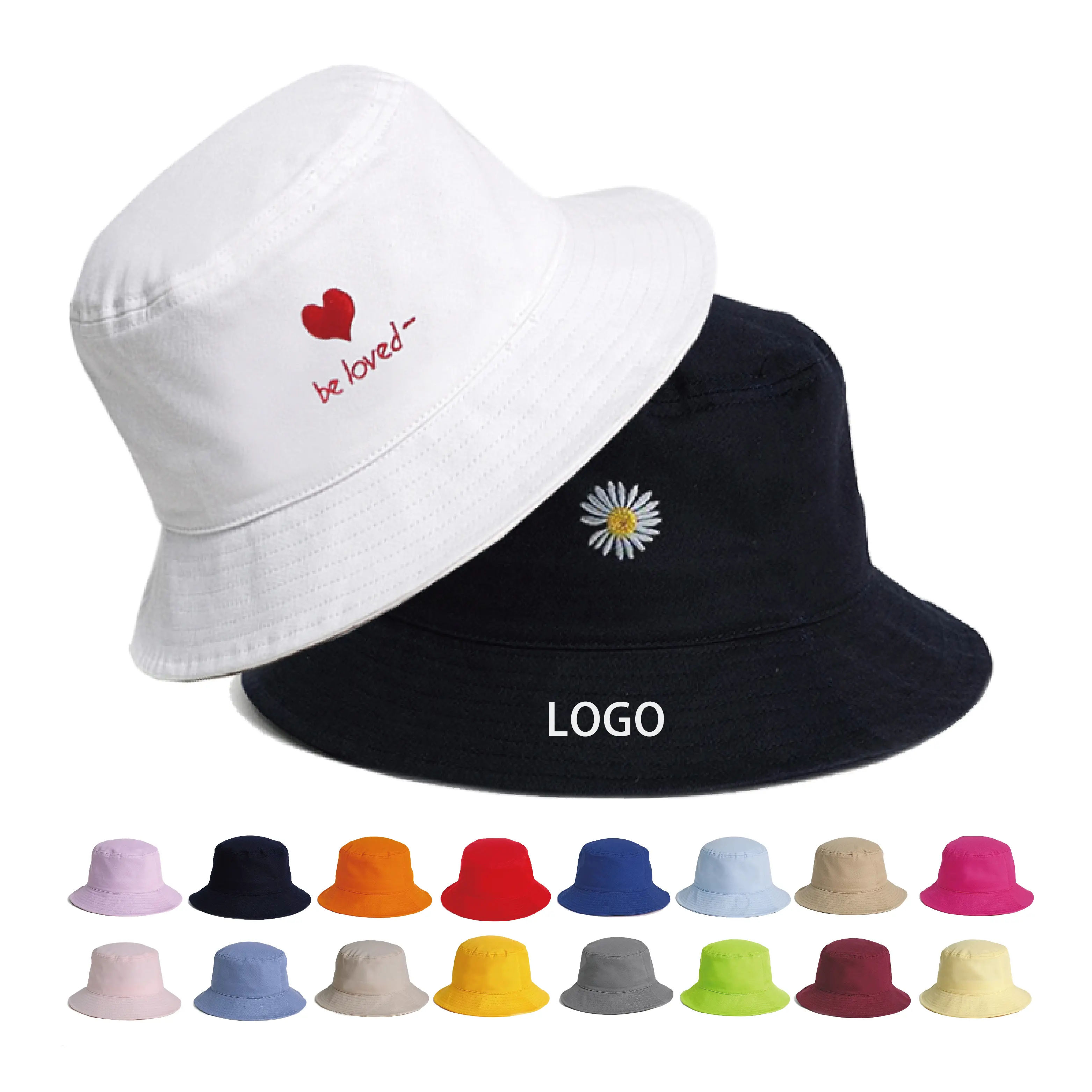 Özel etiket büyük tasarımcı düz boş toplu yetişkin pamuk özelleştirilmiş nakış baskılı Logo balıkçı kova şapka