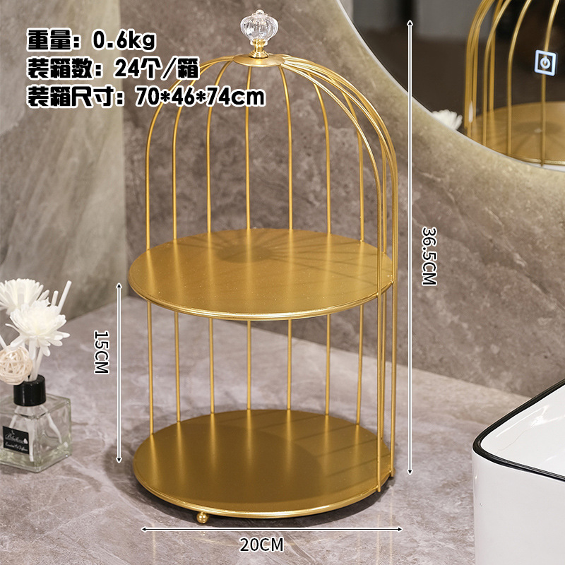 Birdcage rack de almacenamiento de doble capa-oro