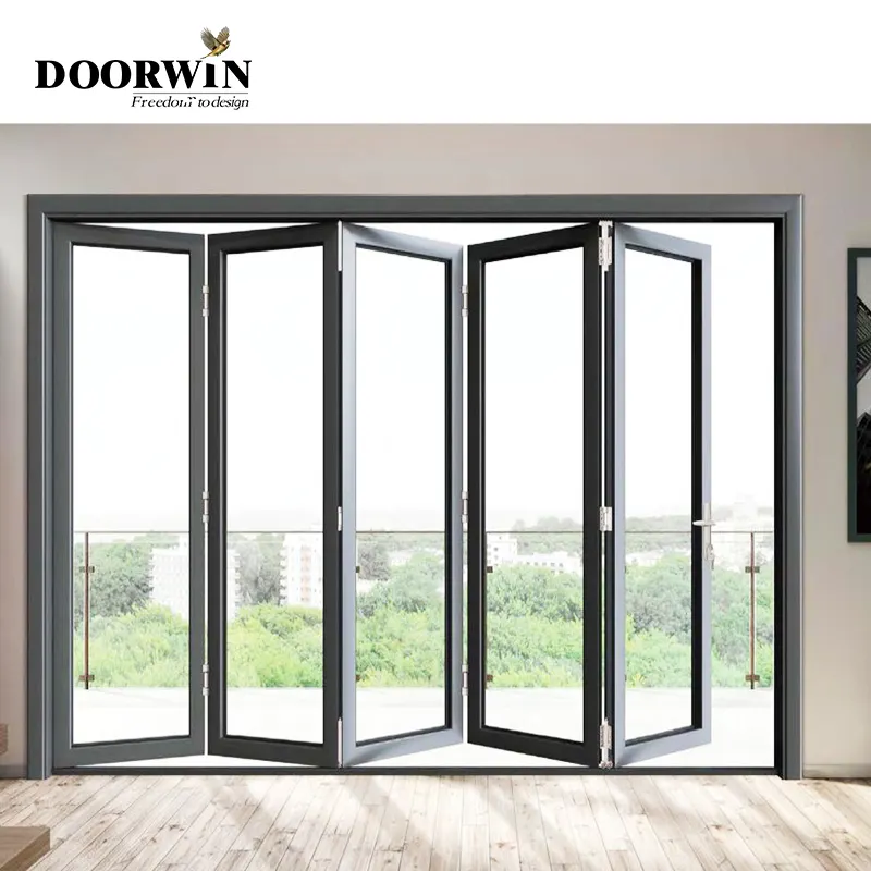 Doorwin-puerta de acordeón plegable de aluminio, estándar alemán, estilo asiático, ventanas y puertas de entrada exterior