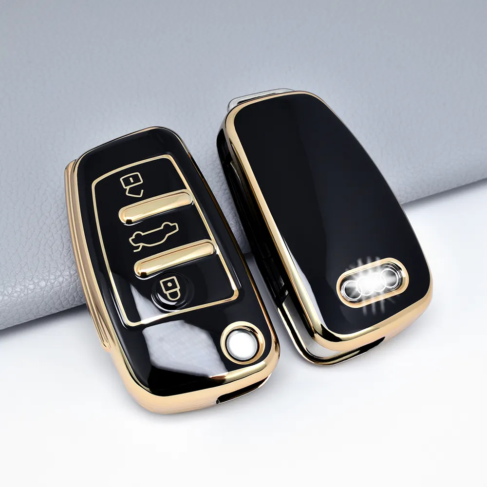 Funda para llave de coche con borde dorado plateado de TPU suave con logotipo personalizado llavero para Audi A3 2021