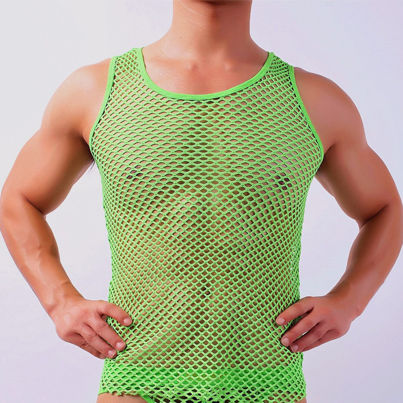 Green mens fishnet tank top vest