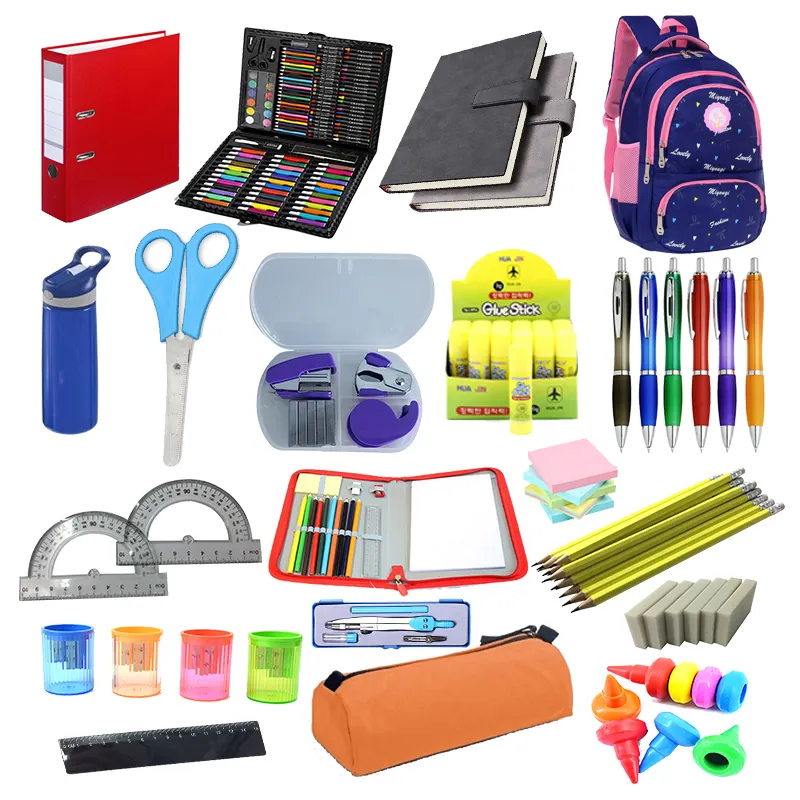 Custom Premium Backpack Ruler Notebook Pencil Scissors Water Bottle Stick Glue Pen Eraser Stationery School