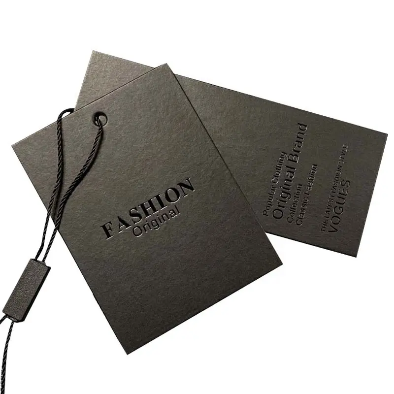 Luxus benutzer definierte geprägte Hang Tags Black Cardboard Garment Labels Kleidung Tags
