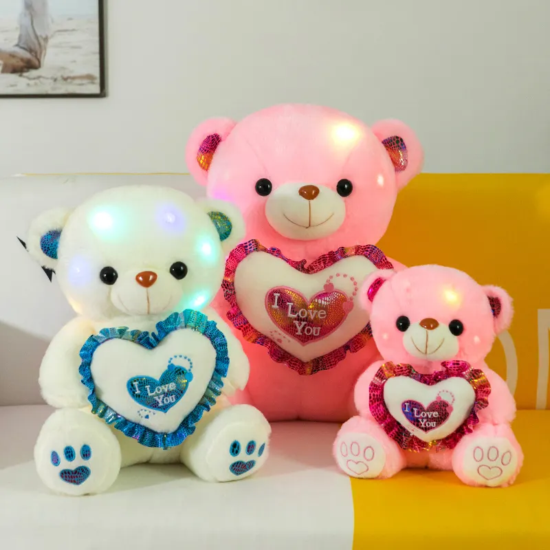 Oso de peluche con luz LED que brilla en la oscuridad, peluche de felpa con luz LED, venta al por mayor, oso de peluche Musical para el Día de San Valentín