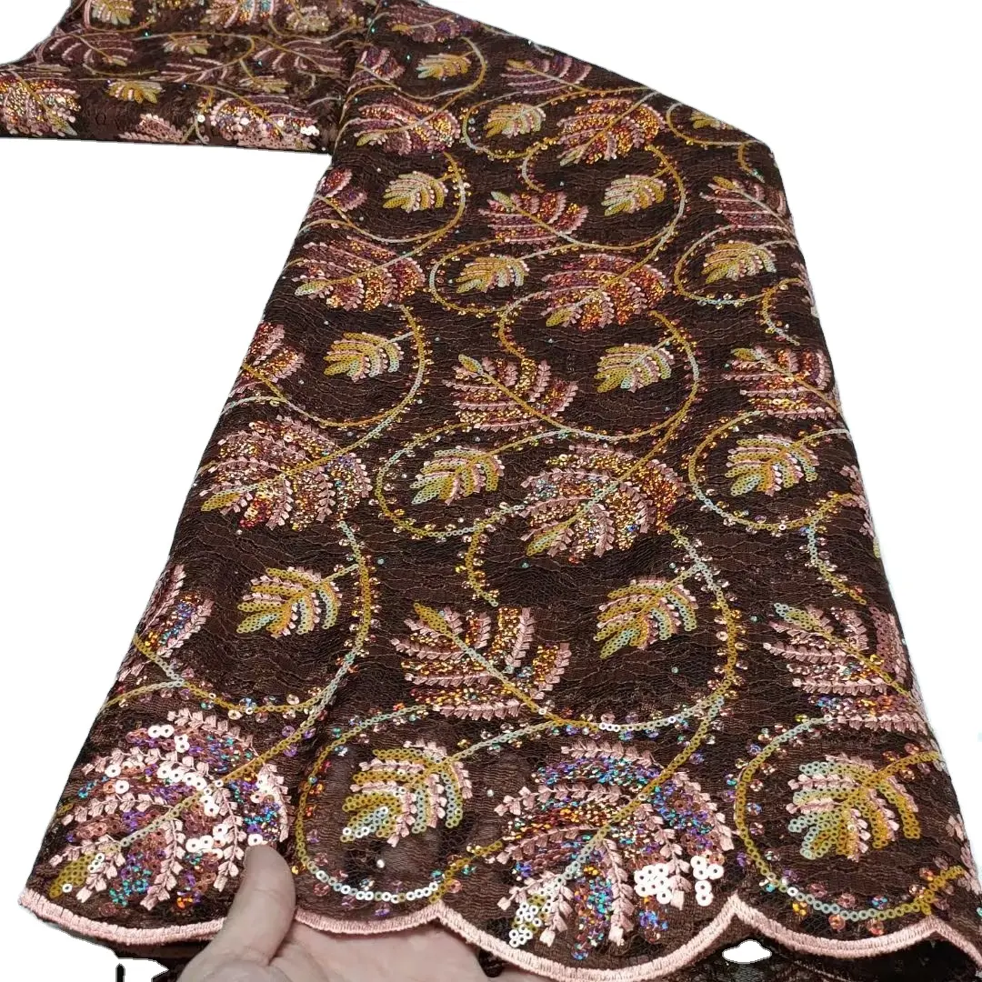 Supoo tessuto di pizzo con paillettes 5 yarde tessuti di pizzo con paillettes a rete africana abiti da sera da donna indiana di alta qualità pizzo a rete