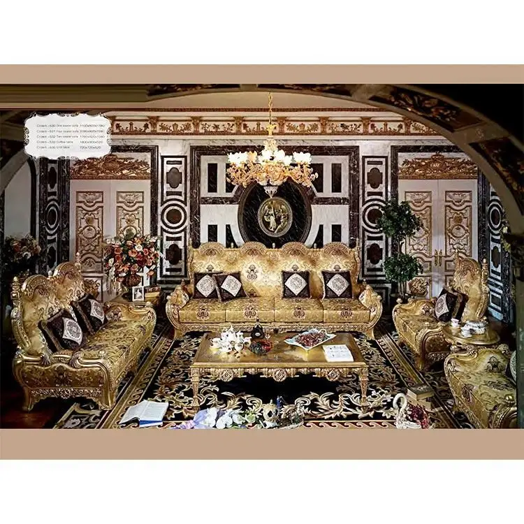 Hoàng gia vàng Nhà pháp gỗ phòng khách sofa Set đồ nội thất cổ điển cổ điển đồ gỗ cổ điển đồ nội thất thiết lập