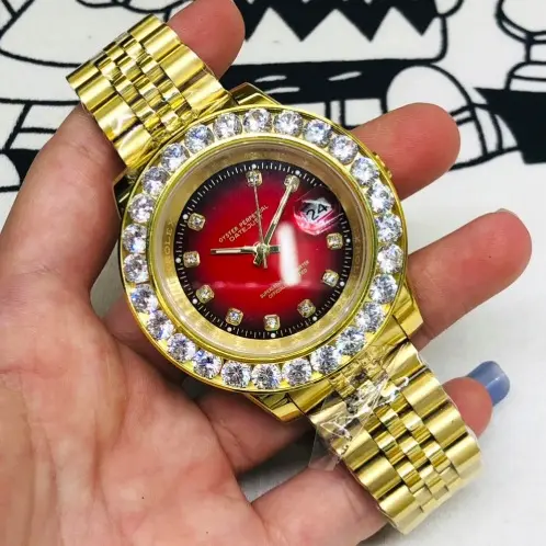 Berühmte Marke Red Couple Iced Out Diamond Online Automatische Luxus Handgelenk Herren mechanische Uhren für Männer und Frauen