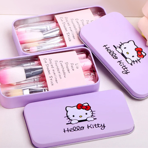 Kutuda 7 adet hello kitty küçük makyaj fırçalar ile kılıf seyahat boyutu taşınabilir siyah toz vakıf göz makyaj için fırçalar set - Product Image 3