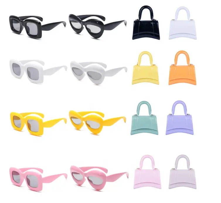 2023 Summer Beach Travel Cute Bling UV400 Girls Shades Matching Mini Handbag Kids occhiali da sole e borsa Set