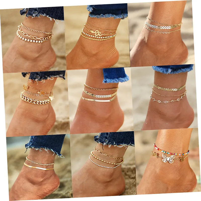17KM Summer Beach Gold Chain Anklets For Women Girls Punk Hiphop Animal Snake Ankle Bracelets Barefoot on Leg Jewelry Gifts