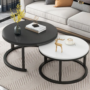 Contemporary Round Nesting Bent Black Gold Metal Side Glass Marble Stone Mdf Wood Coffee <strong>Table</strong> Nest of <strong>3</strong> <strong>Table</strong> <strong>Set</strong> Nesting <strong>Table</strong> - Product Image 5