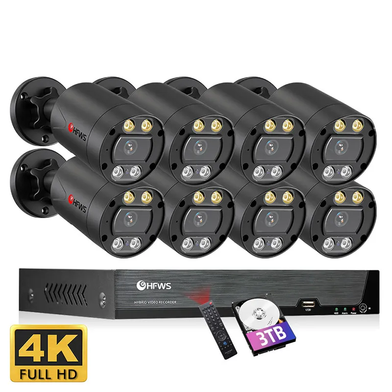 Full HD 4K 8MP Hệ thống CCTV 8CH ngoài trời không thấm nước PoE Camera NVR Kit CCTV ngoài trời video giám sát an ninh Hệ thống Camera NVR