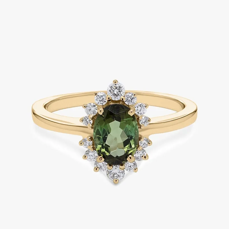Bague de fiançailles en diamant et or, bijoux en acier inoxydable, pierre de naissance scintillante, bague en cristal, pierre verte et rose
