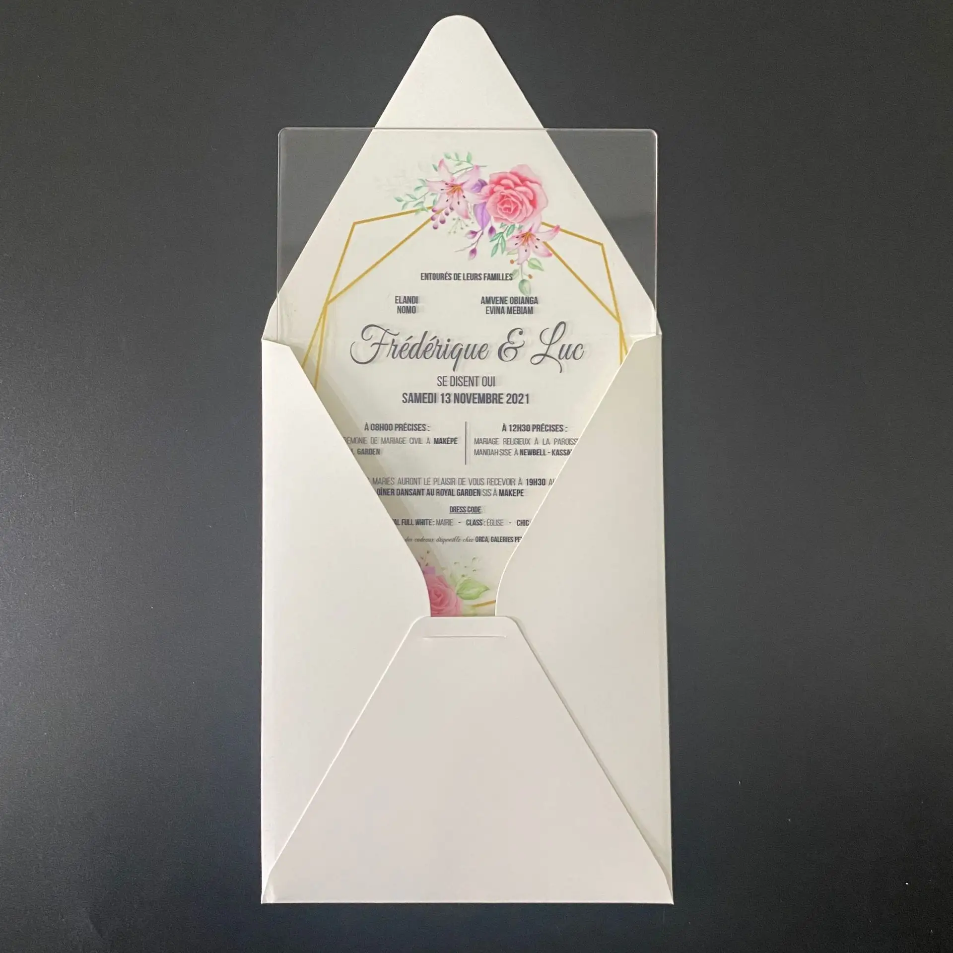 Tarjetas DE BODA broche conjunto en relieve tamaño A4 acrílico barato Tarjeta de invitación de boda