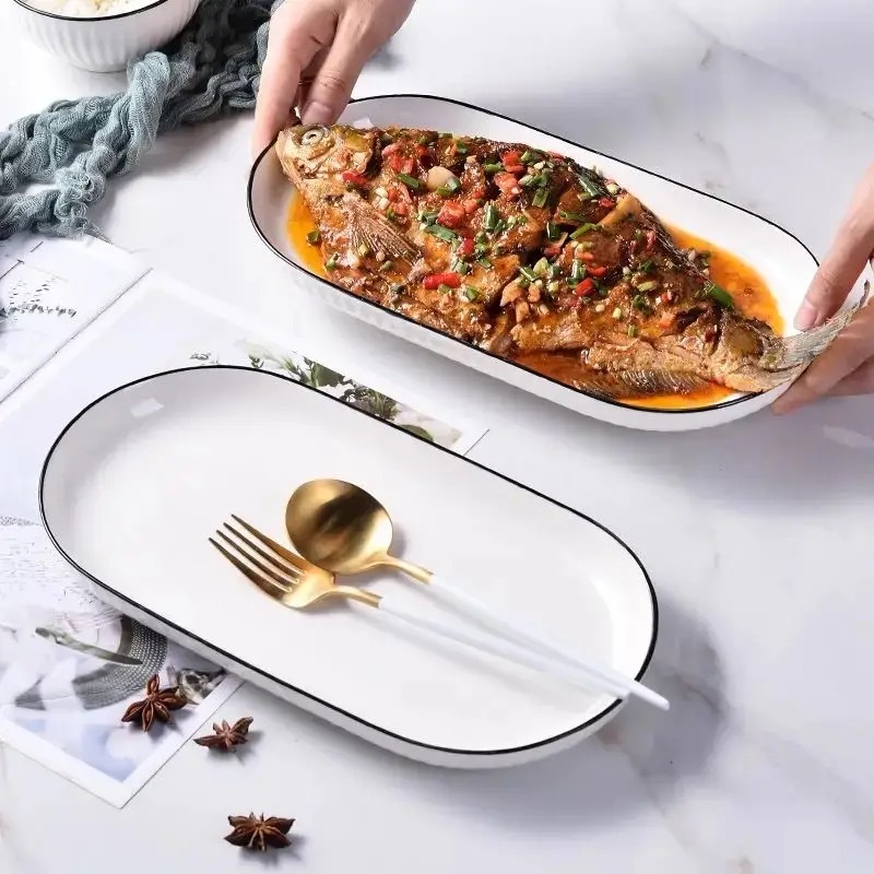Assiette à poisson Yamada, ligne noire, 30 cm