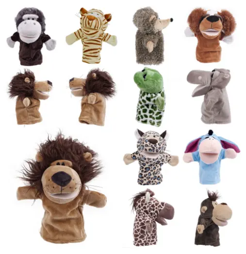 2024 promotion en peluche animal main marionnette jouets personnalisé mignon drôle lion/éléphant/singe marionnette jouets en peluche animal Performance marionnettes