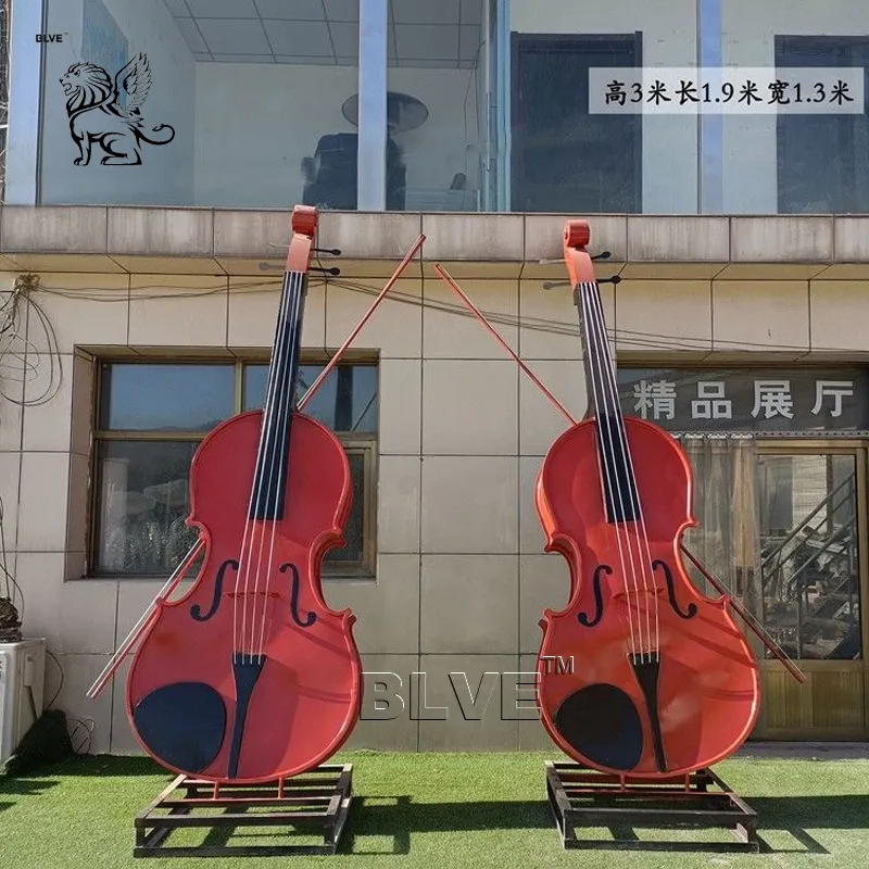 BLVE personalizado Outdoor Garden Decoração Grande Musical Instrumento Estátua Colorido Aço Inoxidável Violino Escultura