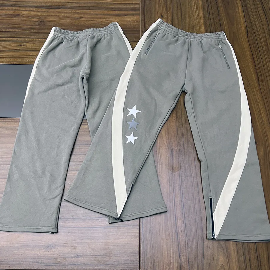 Custom Heavyweight Cotton Wide Leg Trouser Stripe Sweatpants Streetwear Baggy Casual Men 3D Puff Print Mens Flare Sweat Pants