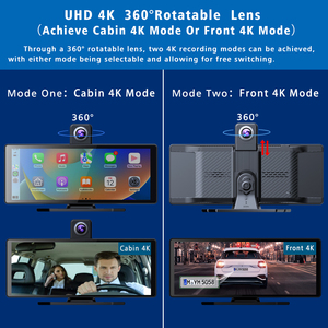 10.26&quot; Dash Cam 4K 2160P Carplay &amp; <strong>Android</strong> Auto Car DVR Video Drive Recorder Stream Dahscam 360 &deg; Rotation <strong>Camera</strong> 5G Wifi GPS FM - Product Image 2