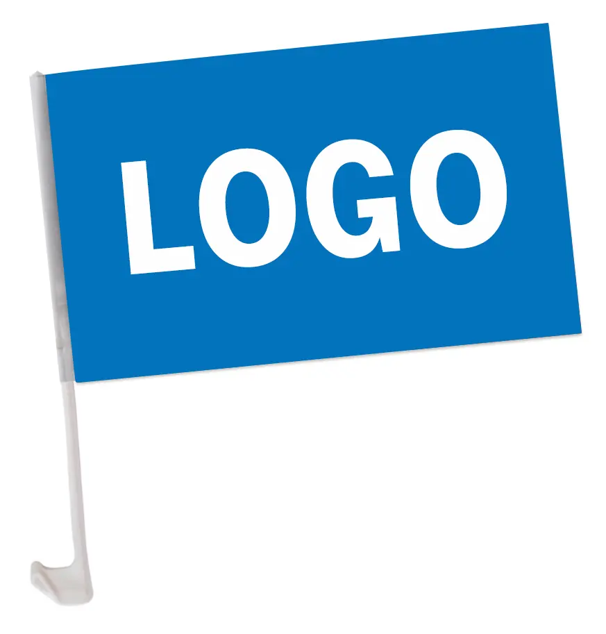 Hoge Kwaliteit Groothandel 12x18in Land Logo Custom Print Autoruit Vlag Clip Vlag Sublimatie Auto Vlaggen Met Plastic Pole