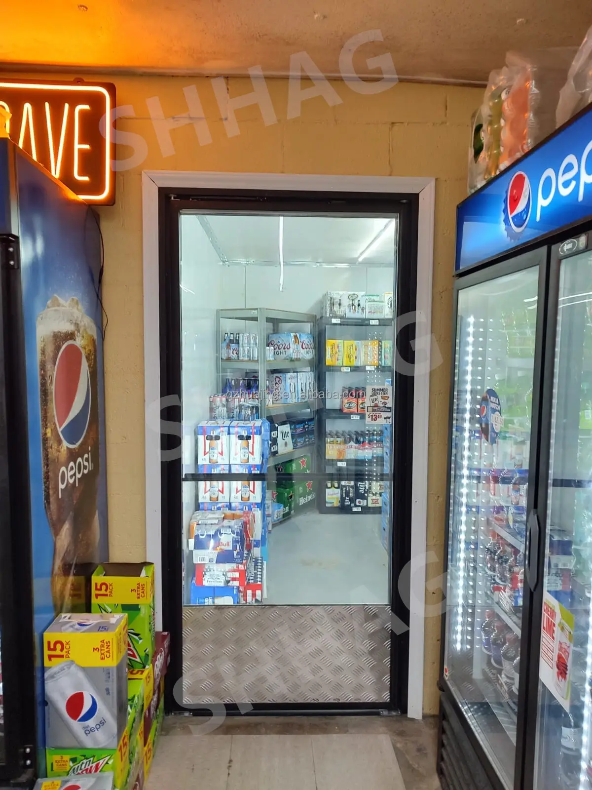 commercial refrigerationdisplay cooler Delivery from USA-walk in cooler room glass doors with shelves and sandwich panels