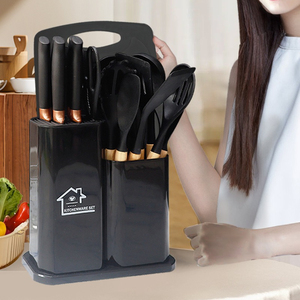 Manjia <span class=keywords><strong>2025</strong></span> Mới Nhất 19-Mảnh Thiết Lập Các Silica Gel Nhà Bếp Đồ Dùng Thiết Lập Với Tay Cầm Bằng Gỗ Và Cắt Hội Đồng Quản Trị Lưu Trữ Xô 5 Dao - Product Image 5