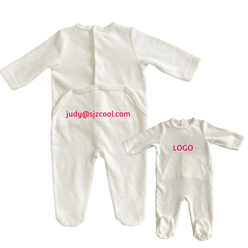 Velours personnalisé bébé vêtements pyjamas dos pression arrière bébé pieds onesie unisexe infantile bébé grenouillères
