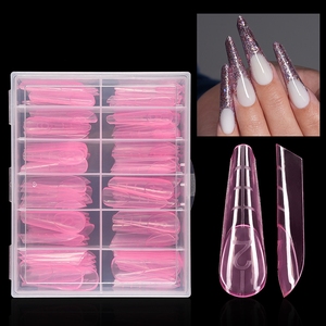 ปลายเล็บสั้นสีชมพู120ชิ้น/กล่องฉลากส่วนตัวแบบคู่ต่อเล็บง่ายต่อการซ่อมเล็บ - Product Image 1