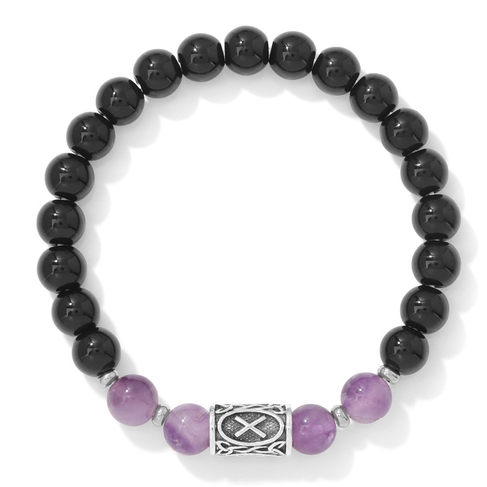 Pulsera vikinga negra pulida de amatista natural