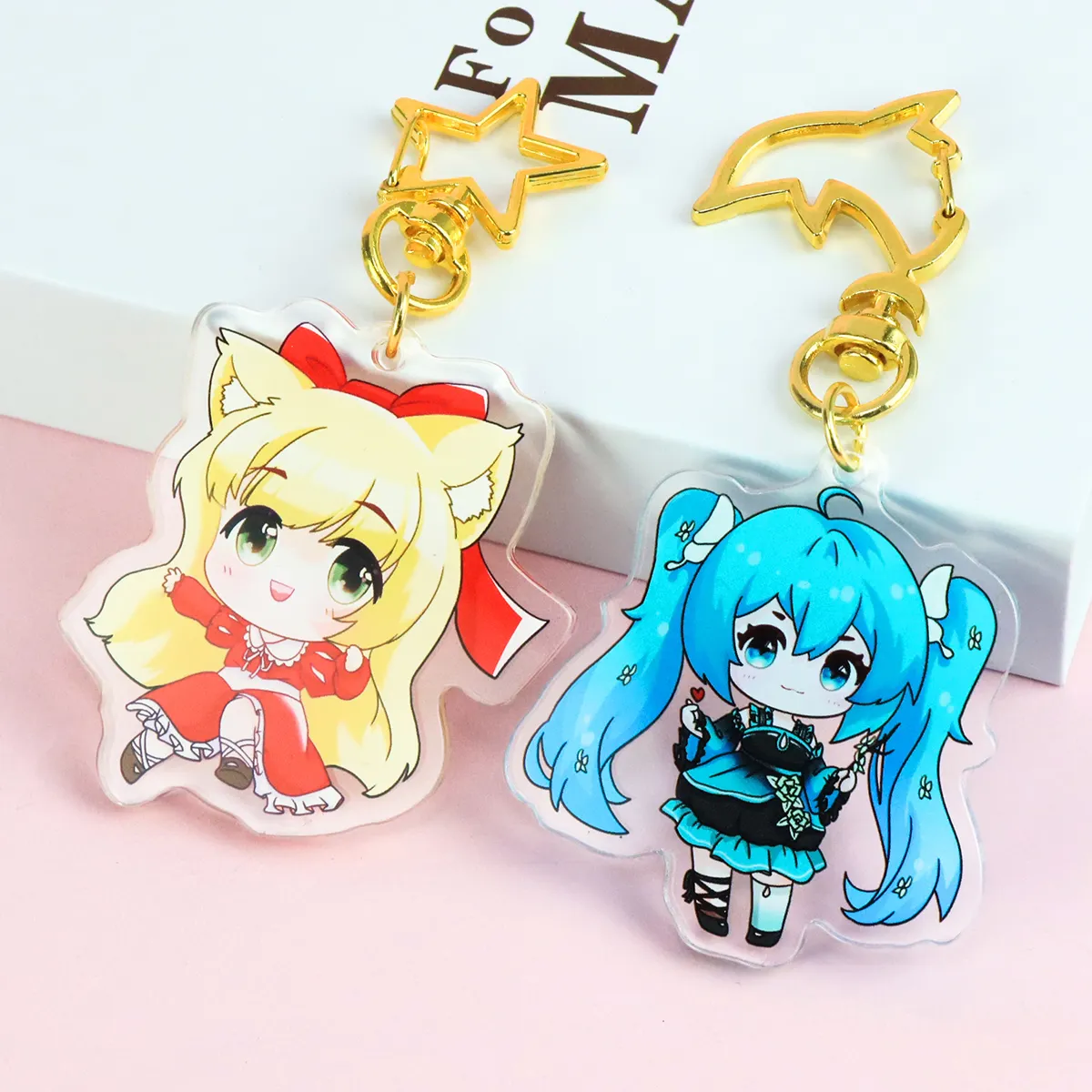 Promozione doppia stampa carino Kawaii portachiavi acrilico trasparente portachiavi olografico Laser acrilico Charm