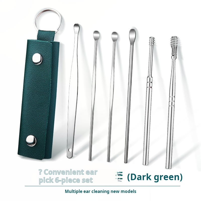 A 6-piece set of dark green ear spoons