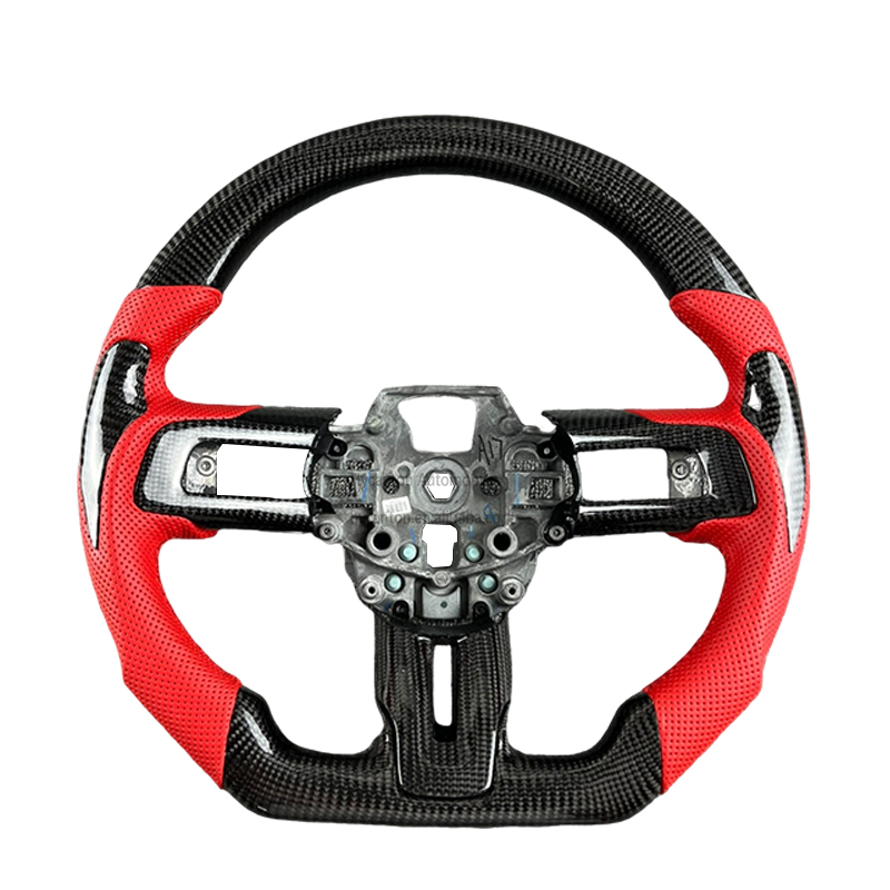 Carbon fiber grip Perforated leather red stitching
