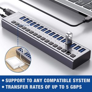Acasis Dropshipping Aluminum Multi Port USB Charger Power <strong>Adapter</strong> 16 Port USB3.1 Hub With Individual Switches for Mac <strong>Notebook</strong> - Product Image 4