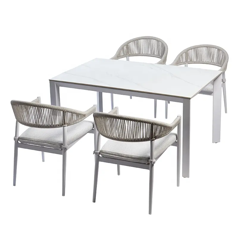 Conjunto de mesa de jantar e cadeiras de alumínio para jardim ao ar livre e lazer em conferência à prova d'água