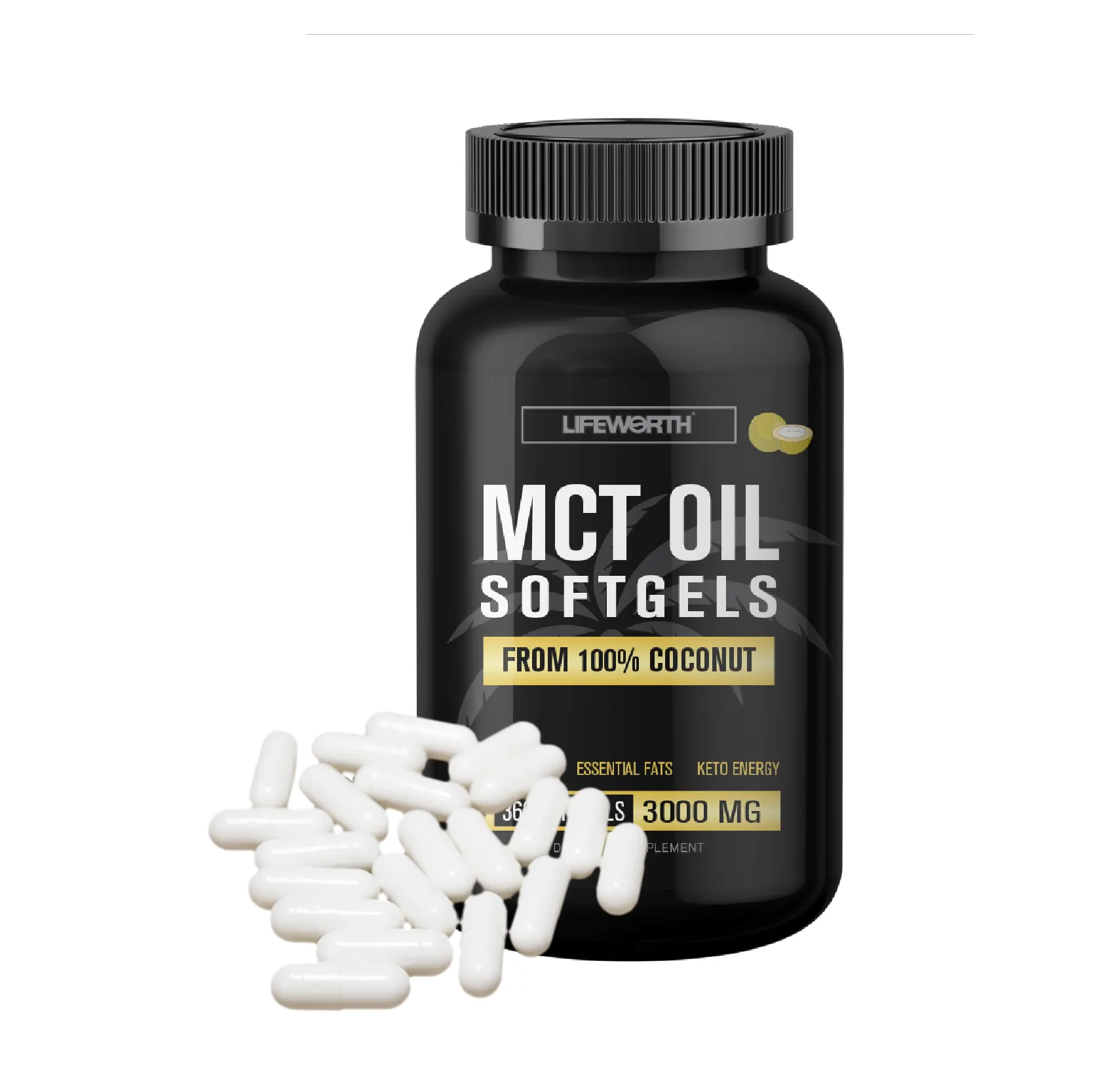LifeWorth - Cápsulas de Triglicerídeos de cadeia média de óleo MCT orgânico OEM de marca própria para energia de óleo MCT de coco ceto