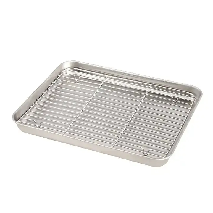 Baking tray With Wire Rack 304/420 Stainless Steel BBQ Pan Tray plate Oven brownie Rack Cooking Roasting Grilling Tool