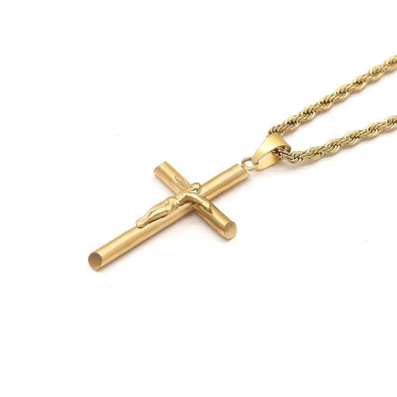 Collier avec pendentif en croix de jésus pour homme, bijoux tendance, en acier inoxydable, couleur or, Crucifix religieux, Bible, vente en gros,
