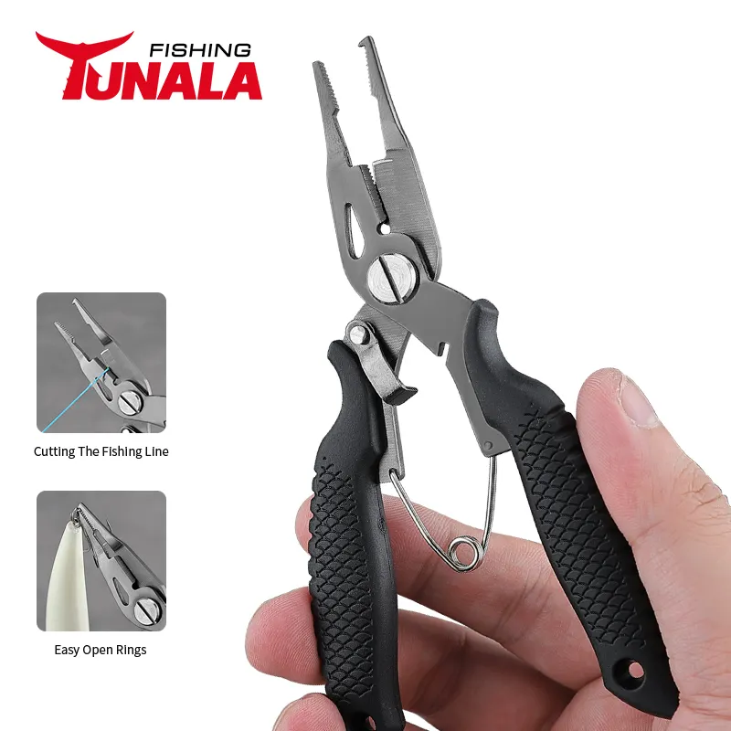 Multifunctional Fishing Accessories Stainless Steel Split Ring Fishing Pliers, Fishing Line Cutter with Sheath and Lanyard