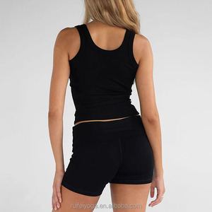 Biểu Tượng Tùy Chỉnh Chất Lượng Cao Mùa Hè Phòng Chờ Mặc Đặt Gấp Trên Quần Short 2 Mảnh Bộ Bông Gân Tank Top Và Quần Short Set Cho Phụ Nữ - Product Image 3