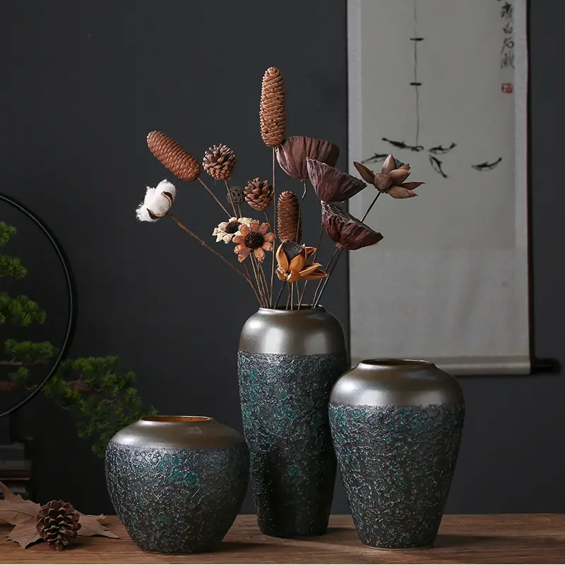 Vaso de flores de bronze grosso antigo, vaso de flores hidropônico com bolhas, decoração chinesa
