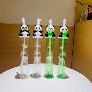 Karikatür sevimli şeffaf evrensel plastik 500ml içecek fincan süt çay suyu Smoothie yüzlü avlu için Panda saman ile - Product Image 1