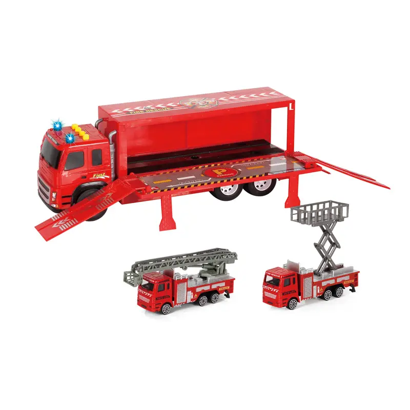 EPT खिलौने बिजली प्रकाश और ध्वनि के साथ लाल घर्षण आग ट्रक खिलौना भंडारण अग्निशमन ट्रक 2 मर डाली कार
