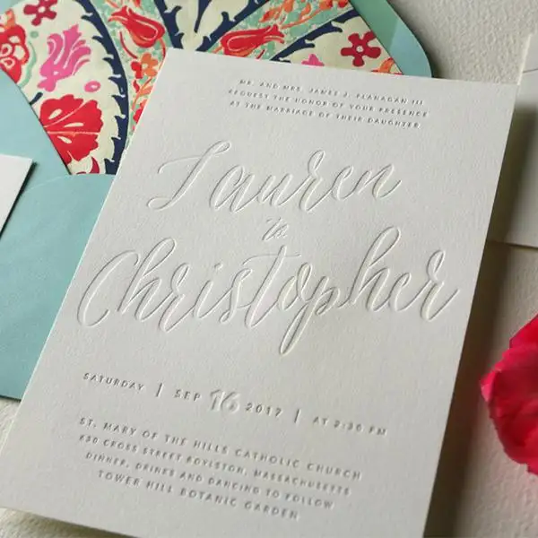 2023 recién llegados papel de algodón de diseño minimalista con lámina ciega papel de algodón artesanal de lujo tarjetas de invitación de boda románticas