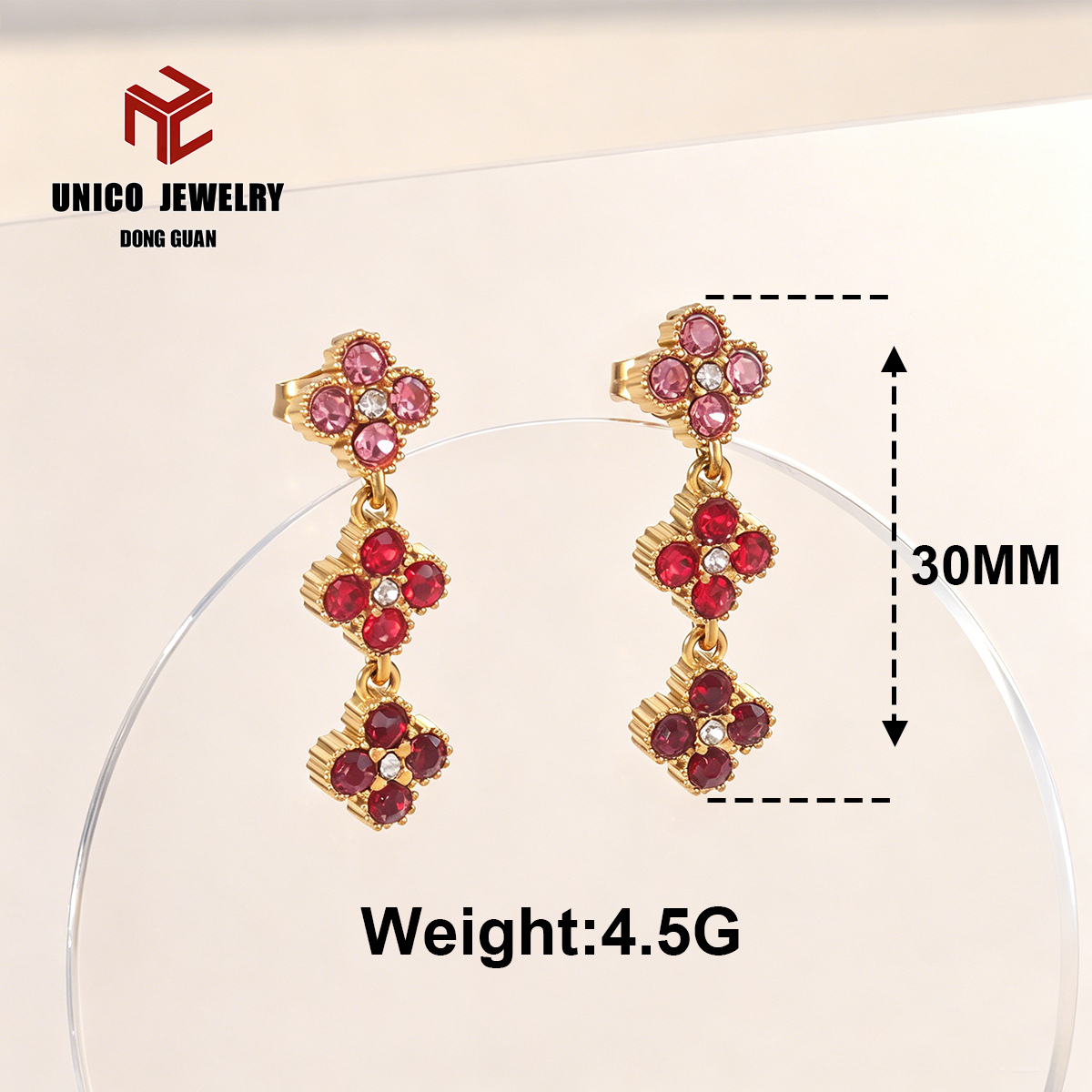 Boucles d'oreilles trèfle à quatre feuilles dorées-7