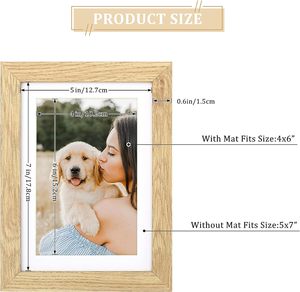 Resim çerçevesi 4 Set, doğal ahşap fotoğraf çerçevesi ekran resimleri 4x6 Mat veya 5x7 pleksiglas Mat olmadan - Product Image 4