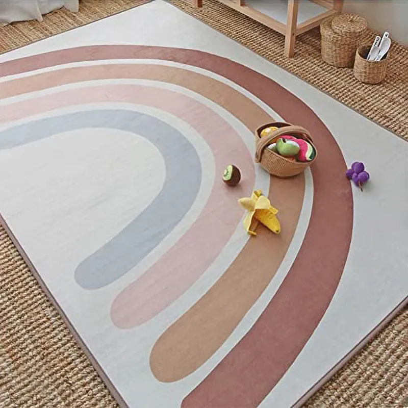 Cute Rainbow Carpet Printed Play Mat Faux Sheepskin Baby Game Kids Room Rugs Crawling Carpet Floor Rug Rainbow Rugs for Kids