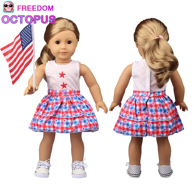 Vestito da bambina da 18 pollici con stampa personalizzata in stile americano little star cheerleading per vestire le bambole