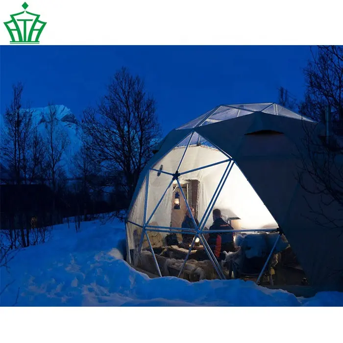 Kış kamp jeodezik kubbe çadır ısıtıcı ile